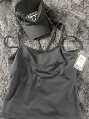 Bundle: Under Armour Black Women's Cropped Tank Top & Project Rock Dad Hat EEUC